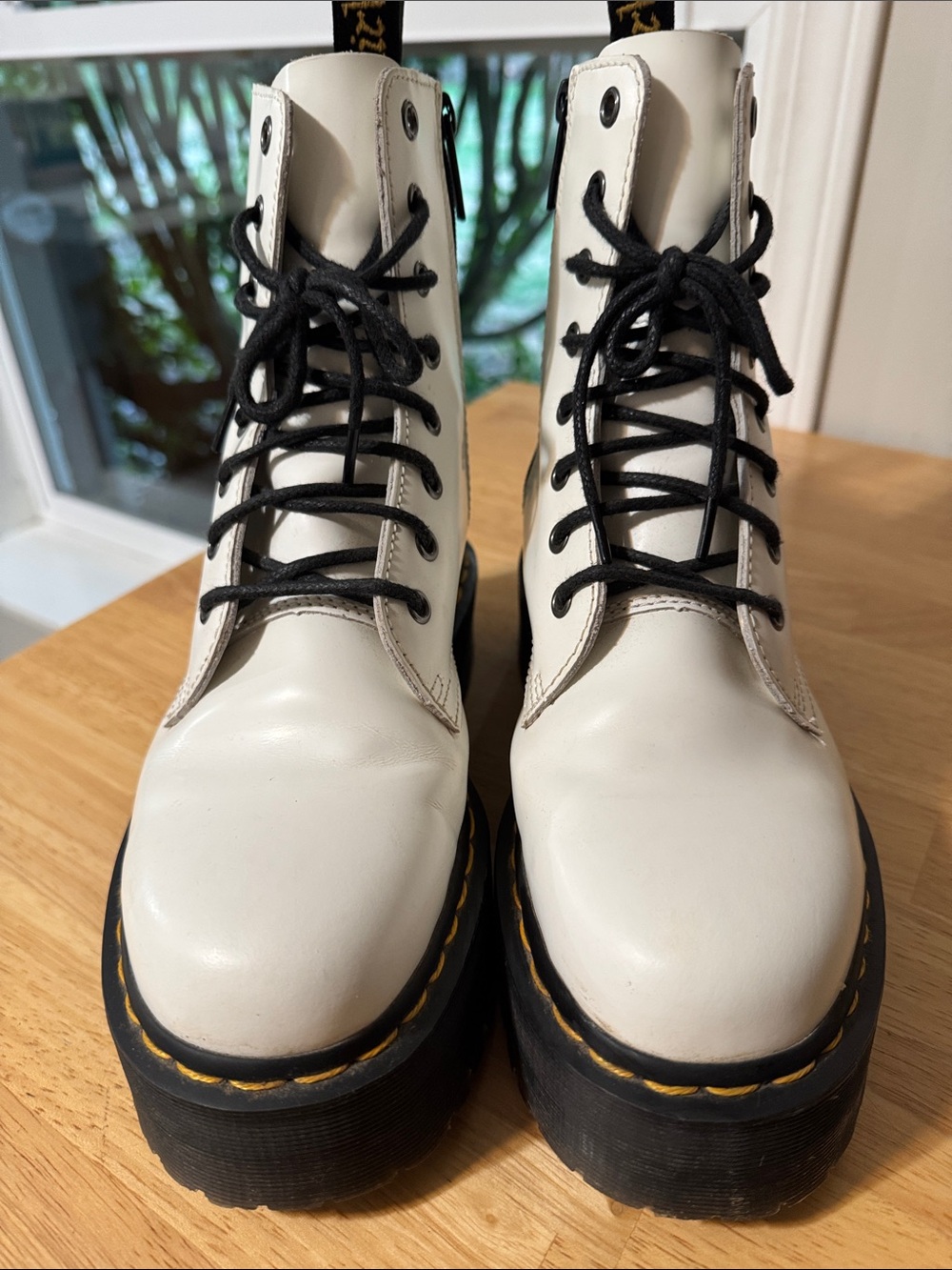 Dr. Martens White Platform Lace-Up Boots with Black Laces
